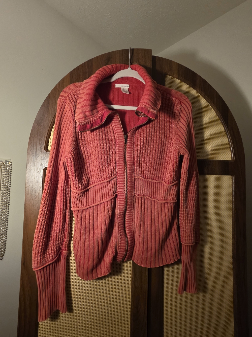 DKNY Coral Ribbed Zip-Front Sweater Jacket